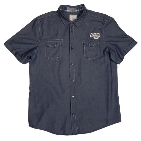 Buffalo David Bitton Button Down Shirt SS Rockabilly Western Blue Mens XXL - Picture 1 of 12